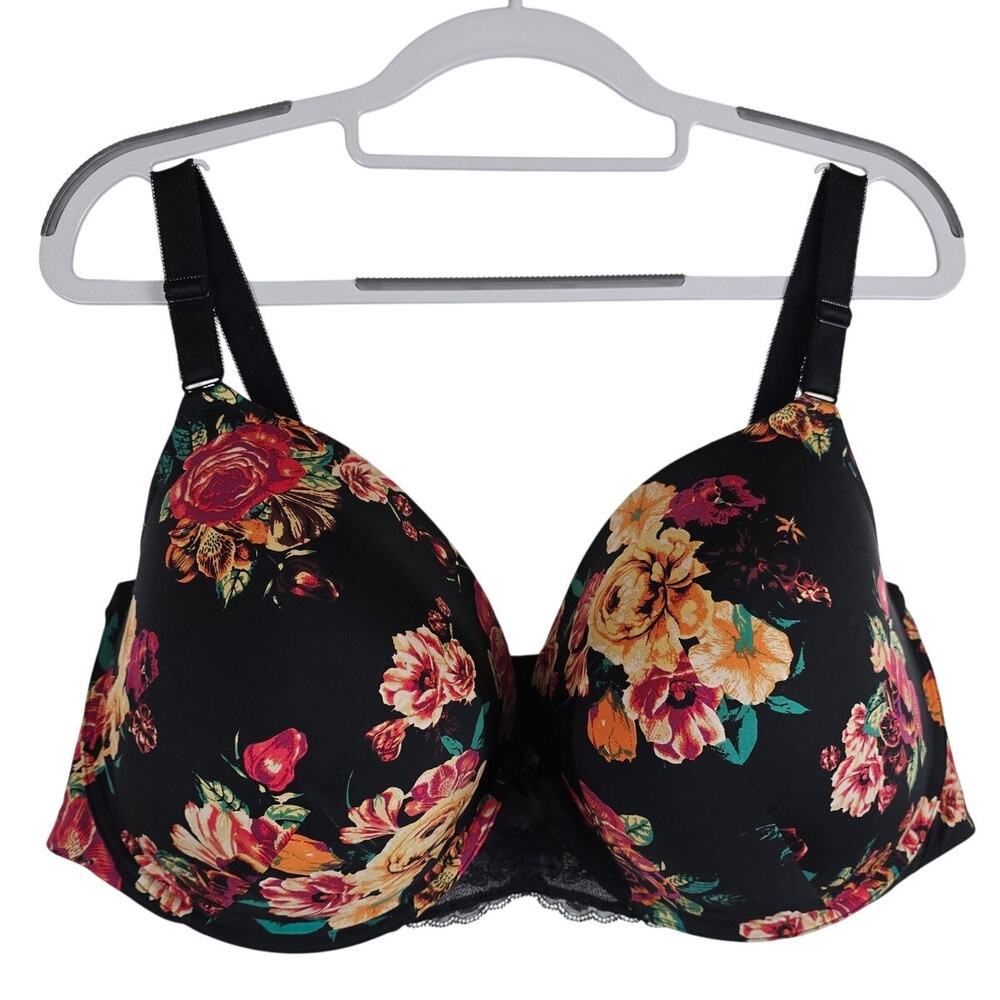 Torrid Curve 360 Back Smoothing Push-Up Black Floral Women's Bra 46DDD